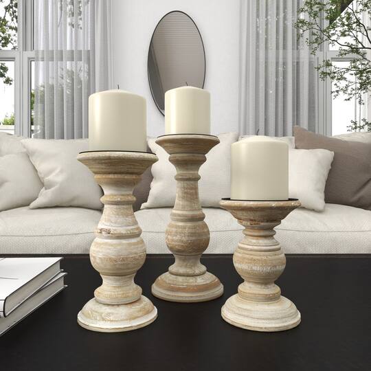 Mango Wood Traditional Candle Holder Set